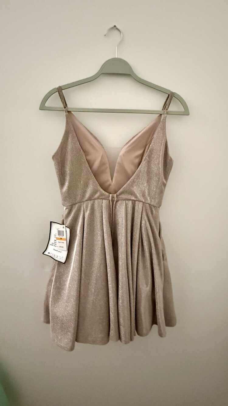 B. Darlin Party Pink Metallic Glitter Fit Flare Mini Dress 7/8 with Pockets - NW - Picture 2 of 5